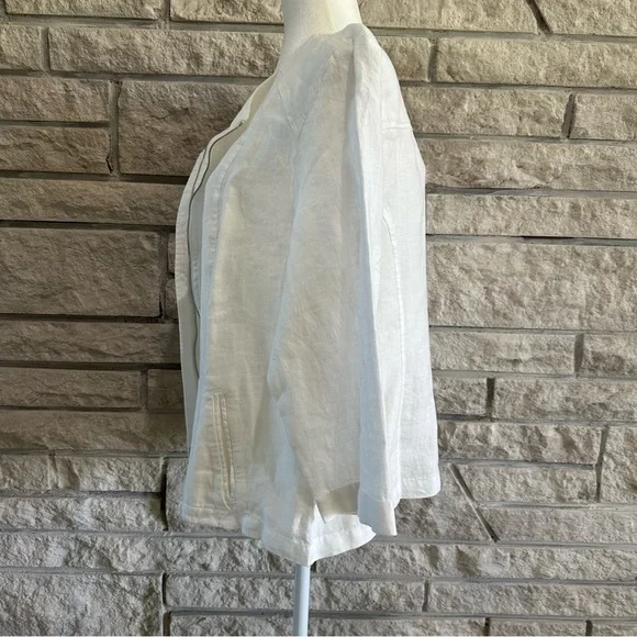 Chico's Women's Solid Linen Jacket Casual Modern Alabaster w/zip. Size 2 White - Picture 3 of 8